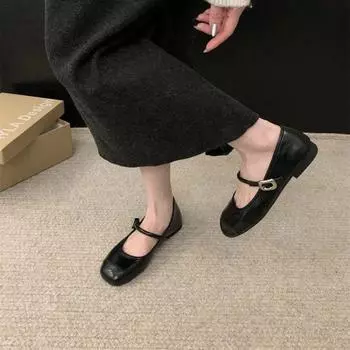 Женские балетки из мягкой кожи 2024 года, новые разноцветные повседневные туфли на низком каблуке с пряжкой, свадебные туфли, женская обувь класса люкс 35 чёрный