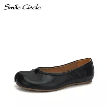 Женские балетки из натуральной кожи на плоской подошве с круглым носком, модная удобная повседневная обувь 35 чёрный