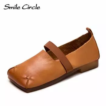 Женские балетки из натуральной кожи с квадратным носком, без застежек, модная удобная повседневная обувь 35 оранжевый