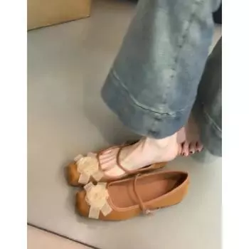 Женские балетки из овчины и кожи с цветочным принтом, женские туфли Мэри Джейн в стиле ретро с пряжкой в одно слово, маленькие кожаные туфли 35 коричневый