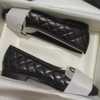 Женские балетки из овчины с бантом и ромбовидной формой 35