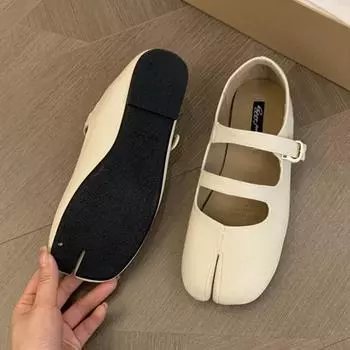 Женские балетки Мэри Джейн с раздельным носком, женские винтажные дизайнерские лоферы Kawaii, повседневные милые туфли с пряжкой и ремешком в стиле Лолиты 35 бежевый