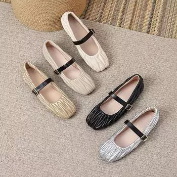 Женские балетки Мэри Джейн Туфли с квадратным закрытым носком, нарядные туфли без застежек на плоской подошве для женщин, повседневные туфли Мэри Джейн на плоской подошве с регулируемым ремешком на щиколотке 35 чёрный
