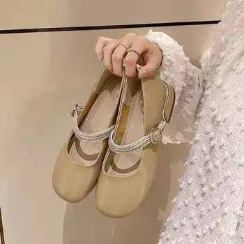 Женские балетки, модные повседневные туфли с круглым носком, женские туфли Мэри Джейн 2025 года, милые туфли цвета хаки на плоской подошве, повседневная женская обувь 35 бежевый