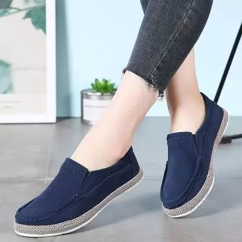 Женские балетки на плоской подошве из замши и кожи, оксфордские туфли, туфли-лоферы без застежек, весна-осень, роскошные дизайнерские туфли с круглым носком, повседневные туфли на низком каблуке 36 темно-синий