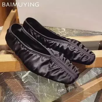 Женские балетки на плоской подошве Элегантные неглубокие мокасины Женские туфли 2024 года, тренд Зима Брендовая мода Повседневное платье Zapatillas De Mujer 35 чёрный