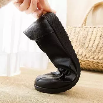 Женские балетки на плоской подошве, кожаные дышащие мокасины с вырезами, женские туфли-лодочки, рабочая обувь, женская повседневная обувь 35 чёрный