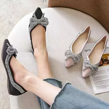 Женские балетки на плоской подошве, модная обувь на плоской подошве со стразами и бантом, женские мокасины больших размеров, туфли-лодочки Chaussure Femme 34 абрикосовый