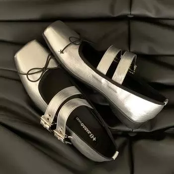 Женские балетки на плоской подошве, новая весенняя обувь Лолиты с квадратным носком и пряжкой на ремешке, модная повседневная женская обувь Мэри Джейн 39 чёрный