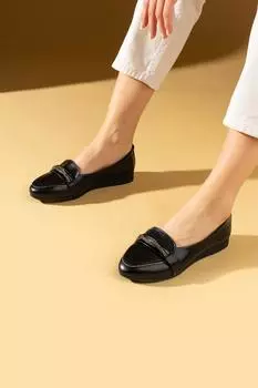 Женские балетки на плоской подошве с каменной деталью и нескользящей подошвой, удобная подошва 025-37-24