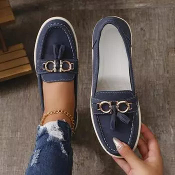Женские балетки на плоской подошве с металлической пряжкой из замши, повседневные туфли из искусственной кожи, дышащие мокасины, женская обувь для ботильонов Chaussure Femme 36 покинуть белый