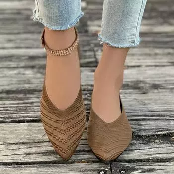 Женские балетки на плоской подошве. Трикотажные туфли на плоской подошве с острым носком. Удобная обувь. Женская нарядная повседневная рабочая офисная обувь. Нескользящие лоферы с низким берцем на плоской подошве. 35 чёрный