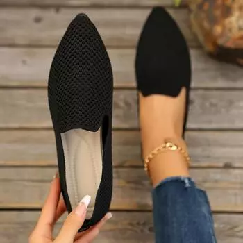 Женские балетки на плоской подошве, весенние и осенние женские туфли на плоской подошве 2024 года, новые сетчатые дышащие спортивные туфли, женские остроносые мокасины без застежек 36 бежевый