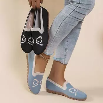 Женские балетки Новые остроносые плоские женские туфли однотонные трикотажные кроссовки без застежек женские повседневные дышащие балетки на плоской подошве 37 чёрный