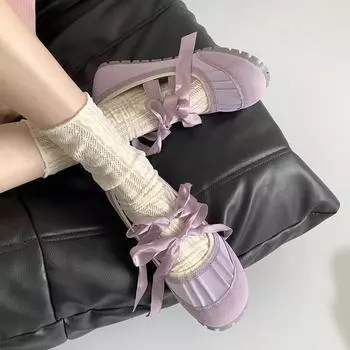 Женские балетки, повседневная обувь на плоской подошве с милым галстуком-бабочкой, балерина Мэри Джейн 36 бежевый