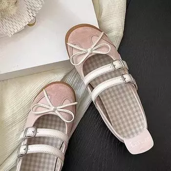 Женские балетки с бантом, балетки, туфли Мэри Джейн, летние сандалии 2024 года, модные новые брендовые платья, дизайнерские повседневные туфли с открытым носком, Zapatos Mujer 35 розовый