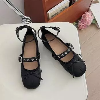 Женские балетки с бантом на плоской подошве, дизайнерские туфли в римском стиле, новые повседневные туфли для ходьбы, сандалии, удобное трендовое платье, Mujer Zapatos 36 чёрный