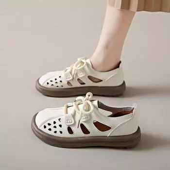 Женские балетки с большой полой мягкой подошвой - летние дышащие повседневные сандалии 2024 года 36 покинуть белый