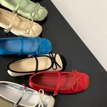 Женские балетки с французским бантом, новые 2025 года, на одной пуговице 35 серебряный