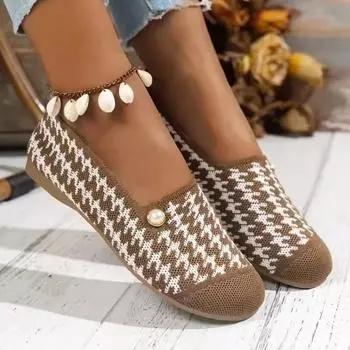 Женские балетки с круглым носком, весна-осень 2025, повседневные вязаные дышащие и удобные туфли на одну ногу с низким голенищем 36 чёрный