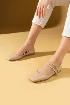 Женские балетки с квадратным носком и двойной пряжкой 001-3838-24 Лакированная кожа