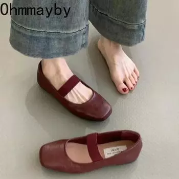 Женские балетки с квадратным носком, модные, с мелкой резинкой, весна-осень, удобные, с мягкой подошвой, женские балетки 35 красный
