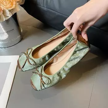 Женские балетки с квадратным закрытым носком, балетки с бантом, балетки без застежек, удобные нарядные туфли на плоской подошве, повседневные мягкие туфли на плоской подошве, балетки для женщин 34
