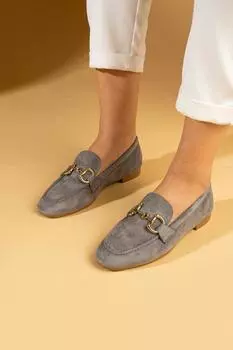 Женские балетки с металлической пряжкой и удобной подошвой 001-188-24Замша