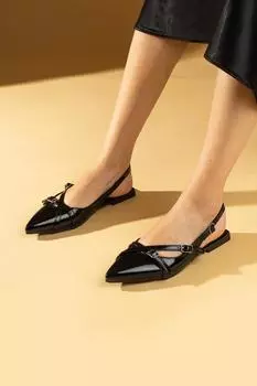 Женские балетки с острым носком и двойной пряжкой 64-105-24 Лакированная кожа