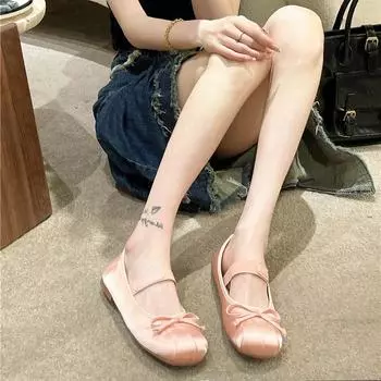 Женские балетки с плоской подошвой 2024 года, новые летние туфли из атласа с бантом, женские туфли в стиле минимализма Zapatos Mujer 35 чёрный