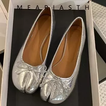 Женские балетки с раздвоенным носком, модные туфли-таби, повседневные туфли-лоферы без застежек, женские плиссированные кожаные эспадрильи Zapatillas Mujer 35