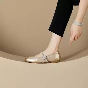 Женские балетки со стразами из натуральной кожи 2025 года — удобная обувь на мягкой подошве для мам и бабушек 39