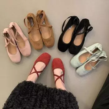 Женские балетки Тонкие бархатные туфли Лоферы Мэри Джейн Туфли-лодочки с квадратным носком Повседневная обувь с эластичной резинкой Мягкие женские рабочие туфли 35 чёрный