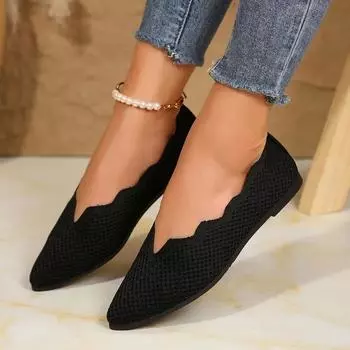 Женские балетки Трикотажные повседневные туфли Слипоны Милые балетки Пуанты Повседневные удобные туфли на плоской подошве для женщин 36 бежевый