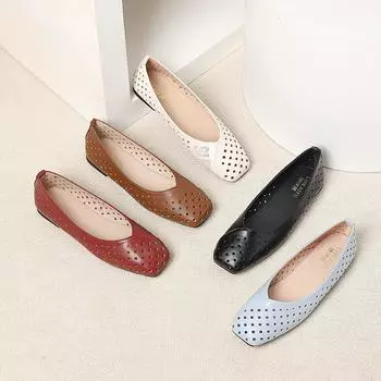 Женские балетки, удобные балетки с квадратным носком, нескользящие, нарядные туфли для женщин, повседневные легкие прогулочные туфли из искусственной кожи с люверсами 35 чёрный