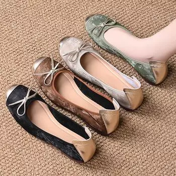 Женские балетки в стиле ретро с круглым носком в китайском стиле 2024 года — яркие, мягкие, с неглубоким вырезом 36 светло-зеленый