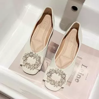 Женские балетки, женские топсайдеры, женские туфли на плоской подошве, украшенные кристаллами и стразами, элегантные, высокого качества, в европейском стиле 35 бежевый