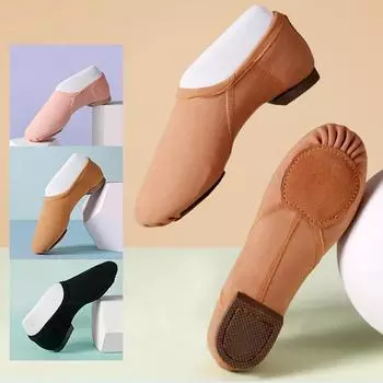 Женские балетные туфли для девочек, эластичная парусиновая балетная обувь с разделенной подошвой, танцевальная обувь для йоги 34 чёрный