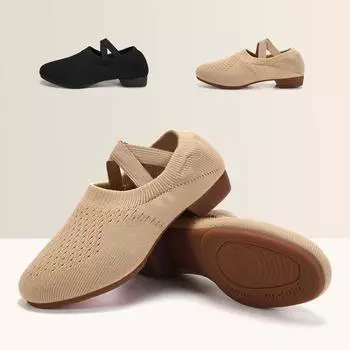 Женские балетные туфли для девочек, эластичная парусиновая балетная обувь с разделенной подошвой, танцевальная обувь для йоги 34 чёрный