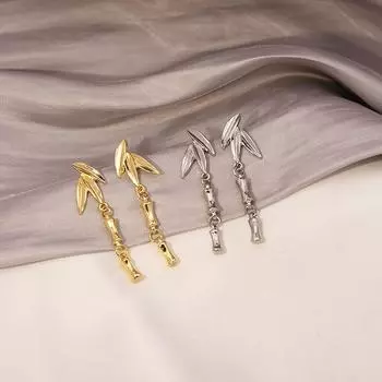 Женские бамбуковые серьги с кисточками в стиле бохо и подвесками в виде листьев из цинкового сплава золотой