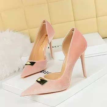 Женские банкетные замшевые туфли на очень высоком тонком каблуке с неглубоким ртом и заостренными боками, полые замшевые туфли на высоком каблуке 34 розовый