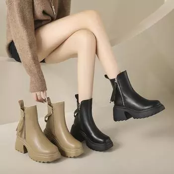 Женские бархатные ботинки Martin на толстой подошве, осенне-зимние, короткие, на высоком толстом каблуке, 2024, высококачественные осенние одинарные ботинки 34