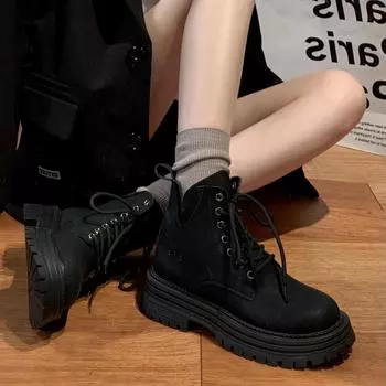 Женские бархатные ботинки Martin на толстой подошве, осенне-зимние, короткие, на высоком толстом каблуке, 2024, высококачественные осенние одинарные ботинки 35 хаки