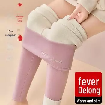 Женские бархатные брюки с высокой талией – теплые, утолщенные, для осени и зимы, с добавлением хлопка и шерсти, леггинсы из овчины L (for 110-125 jin)