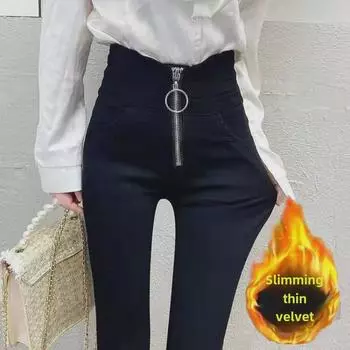 Женские бархатные черные леггинсы с высокой талией G Plus - коллекция осень/зима 2024 года S (80-90 kg)