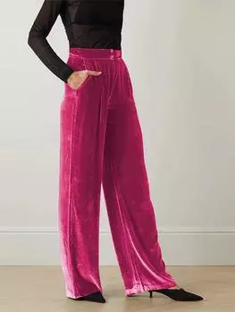 Женские бархатные длинные брюки с широкими штанинами, новые летние брюки в стиле ампир с эластичной резинкой на талии, повседневные однотонные брюки для офиса, женские винтажные брюки с карманами S чёрный