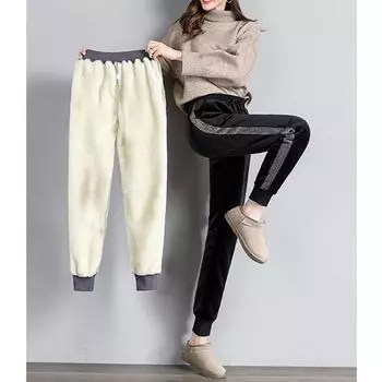 Женские бархатные плюшевые брюки, флисовые женские брюки, черные кашемировые спортивные штаны, утепленные теплые повседневные серые зимние штаны S чёрный