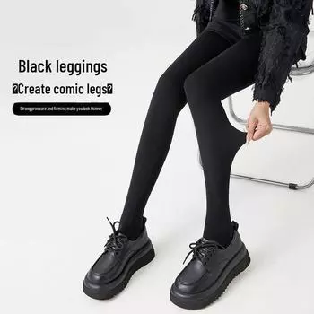 Женские бархатные полосатые леггинсы: Теплые хлопковые, утягивающие и приподнимающие бедра черные колготки для верхней одежды на осень/зиму. with legs, Lint-free чёрный