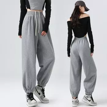 Женские бархатные повседневные шаровары осень-зима с высокой талией свободные брюки-фонарики плотные женские широкие спортивные брюки для бега M светло-розовый