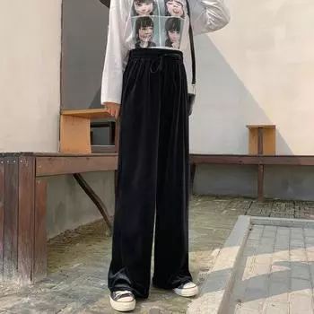 Женские бархатные сексуальные эластичные брюки с высокой талией, повседневные эластичные брюки с эластичной резинкой на талии XL чёрный